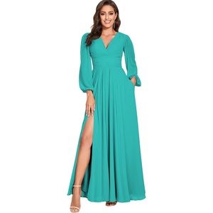 Women's V-Neck Bridesmaid Dresses with Long Sleeves